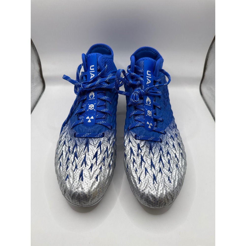 Under Armour Spotlight Clone 4 Football Cleats Molded‎ Blue Silver UA Size 8.5